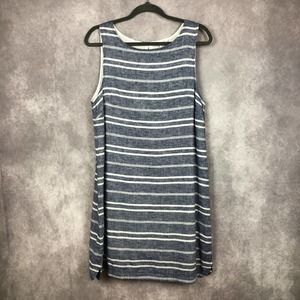 Beach Lunch Lounge Striped Dress‎ Linen Cotton Sleeveless Lagenlook Size Medium